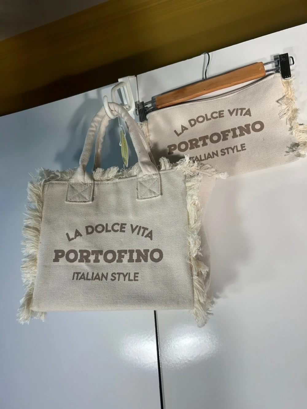 La Divina NWT 2pc. Tote Bag Set Italian Milan Style Beach Travel Boho Graphic